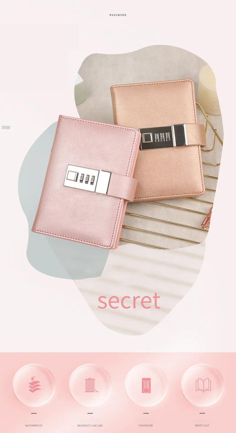 Code Diary Book With Lock PU Notepad Agenda Planner Handmade Handaccount Book Journal Travel Notebook