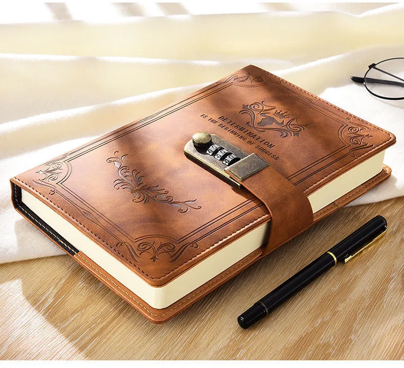 A5 200 Pages Retro Password Book with Lock Diary Thickened Creative Hand Ledger Student Notepad Stationery Notebook Binder
