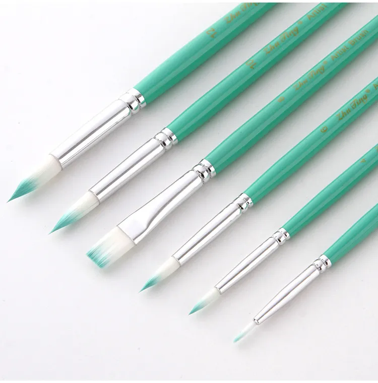 6 Pcs/Set Macaron Wooden Handle Nylon Hair Painting Brushes Watercolor Oil Acrylic Brush Art Pen for School Student Supply