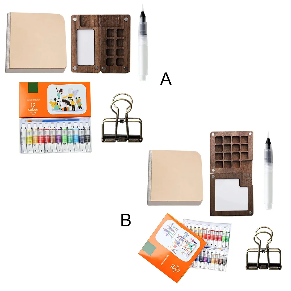 Portable Travel Watercolor Set Schmincke Watercolor 12/24 Colors Mini Walnut Paint Box Sketchbook Student Outing Art Supplies