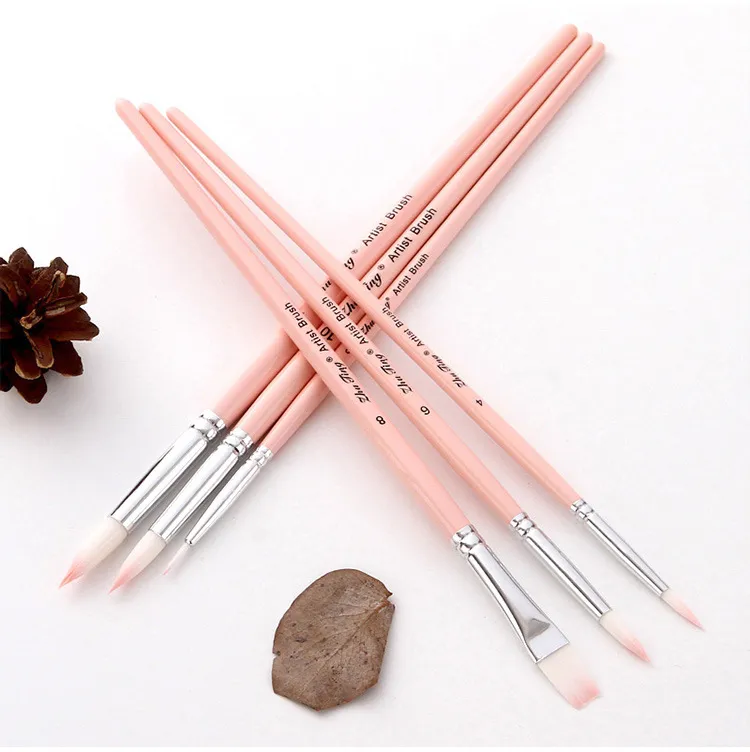 6 Pcs/Set Macaron Wooden Handle Nylon Hair Painting Brushes Watercolor Oil Acrylic Brush Art Pen for School Student Supply