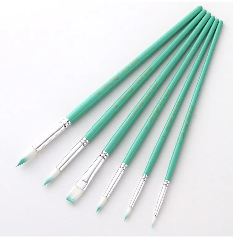 6 Pcs/Set Macaron Wooden Handle Nylon Hair Painting Brushes Watercolor Oil Acrylic Brush Art Pen for School Student Supply
