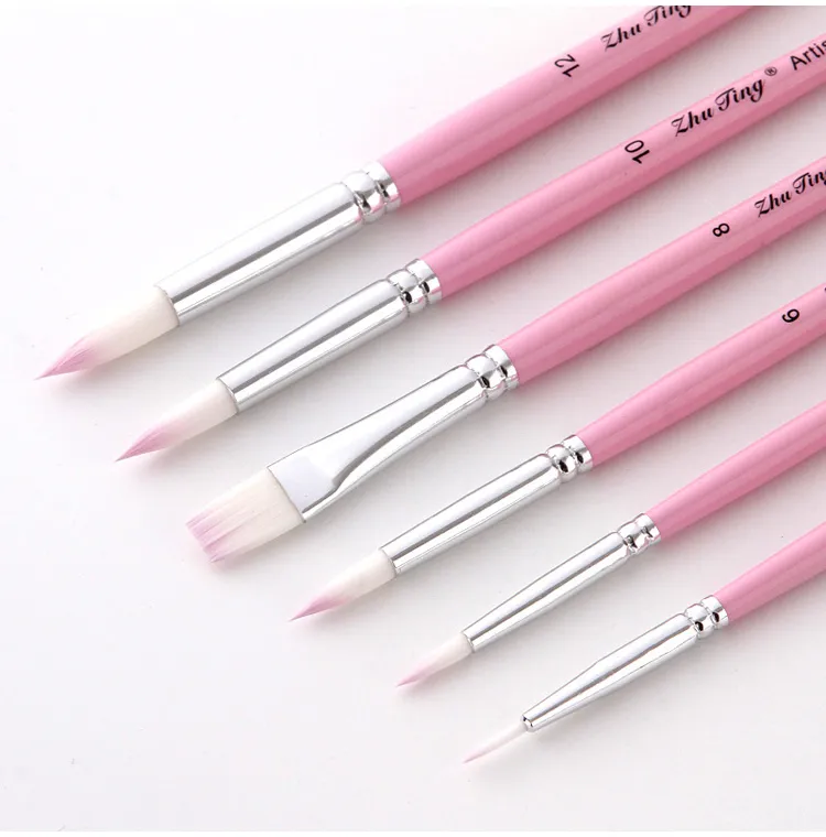 6 Pcs/Set Macaron Wooden Handle Nylon Hair Painting Brushes Watercolor Oil Acrylic Brush Art Pen for School Student Supply