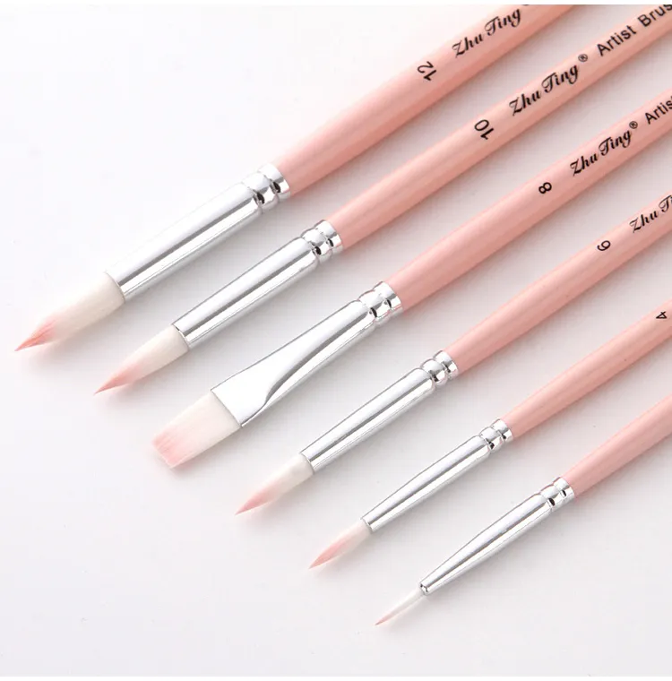 6 Pcs/Set Macaron Wooden Handle Nylon Hair Painting Brushes Watercolor Oil Acrylic Brush Art Pen for School Student Supply