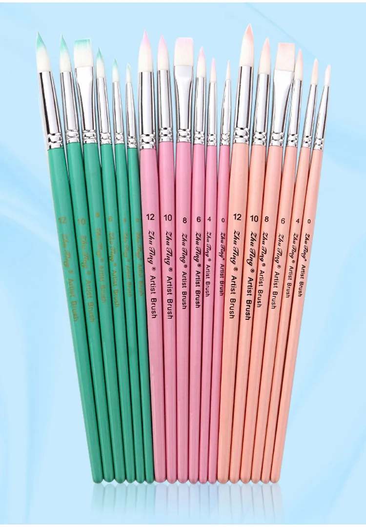 6 Pcs/Set Macaron Wooden Handle Nylon Hair Painting Brushes Watercolor Oil Acrylic Brush Art Pen for School Student Supply