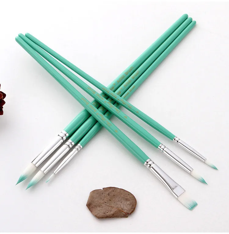 6 Pcs/Set Macaron Wooden Handle Nylon Hair Painting Brushes Watercolor Oil Acrylic Brush Art Pen for School Student Supply