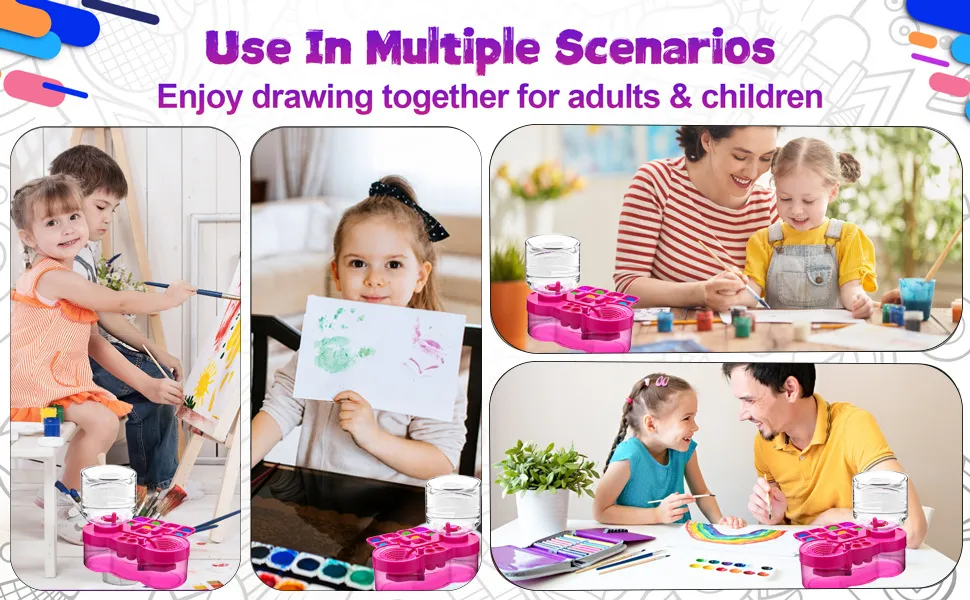 New Paint Brush Cleaner With Drain Button Automatic Water Circulation Paint Brush Cleaning Machine Cleaning Bucket Art Tools