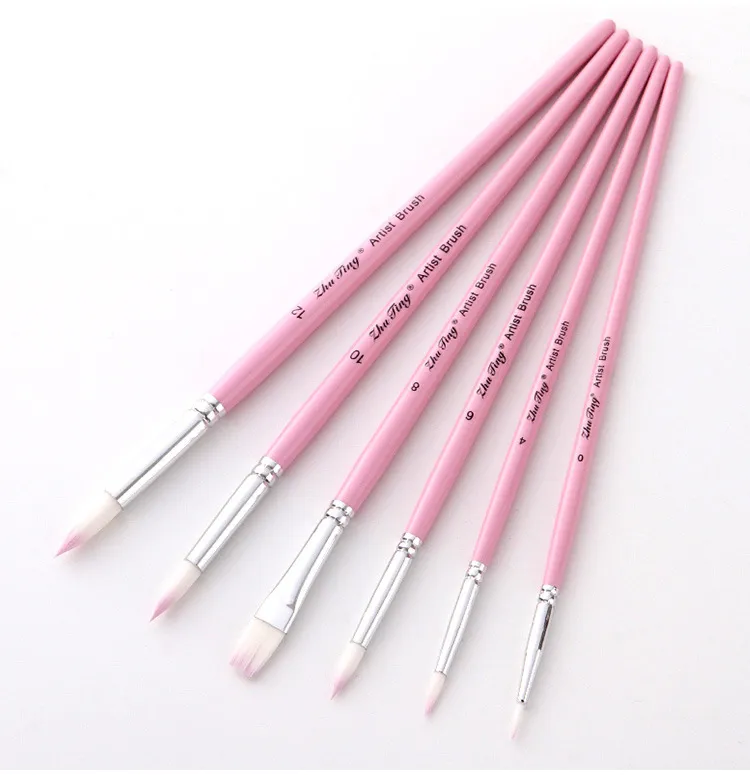 6 Pcs/Set Macaron Wooden Handle Nylon Hair Painting Brushes Watercolor Oil Acrylic Brush Art Pen for School Student Supply