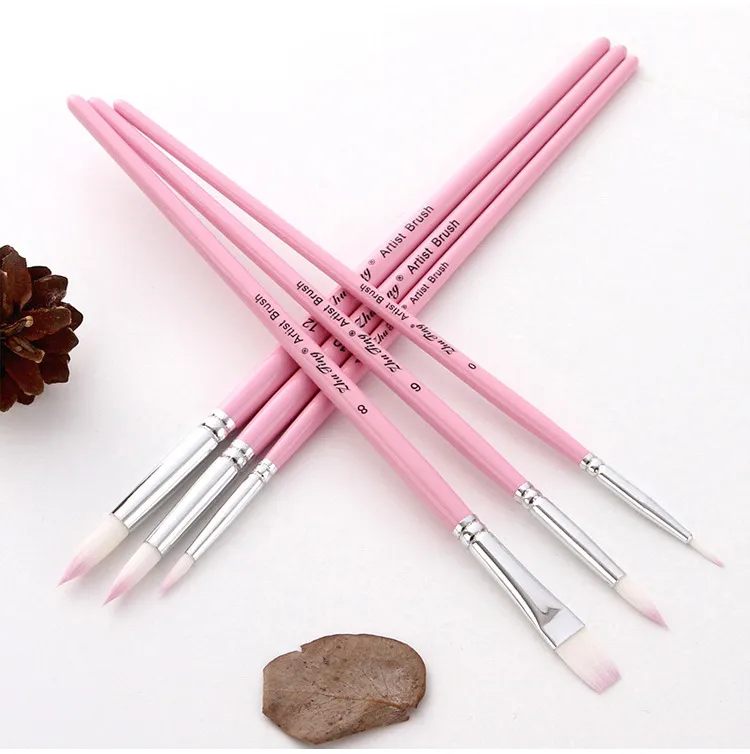 6 Pcs/Set Macaron Wooden Handle Nylon Hair Painting Brushes Watercolor Oil Acrylic Brush Art Pen for School Student Supply