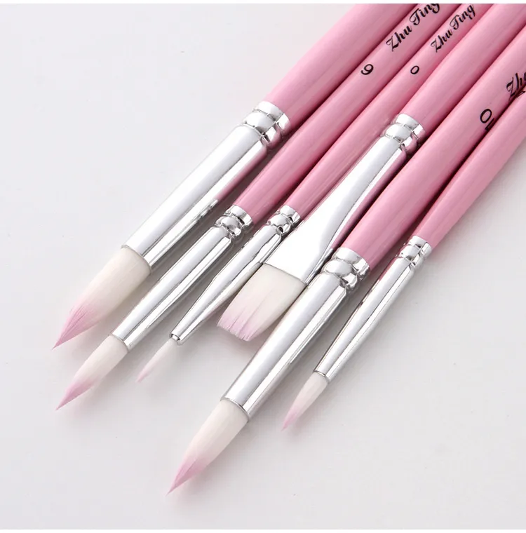 6 Pcs/Set Macaron Wooden Handle Nylon Hair Painting Brushes Watercolor Oil Acrylic Brush Art Pen for School Student Supply