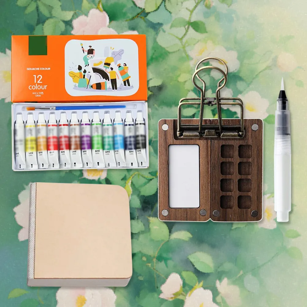 Portable Travel Watercolor Set Schmincke Watercolor 12/24 Colors Mini Walnut Paint Box Sketchbook Student Outing Art Supplies