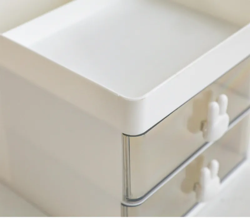 Desktop Transparent Cosmetics Storage Box Desktop Organizer with Drawers Pen Holder Stationary Storage Rack for Office Desks