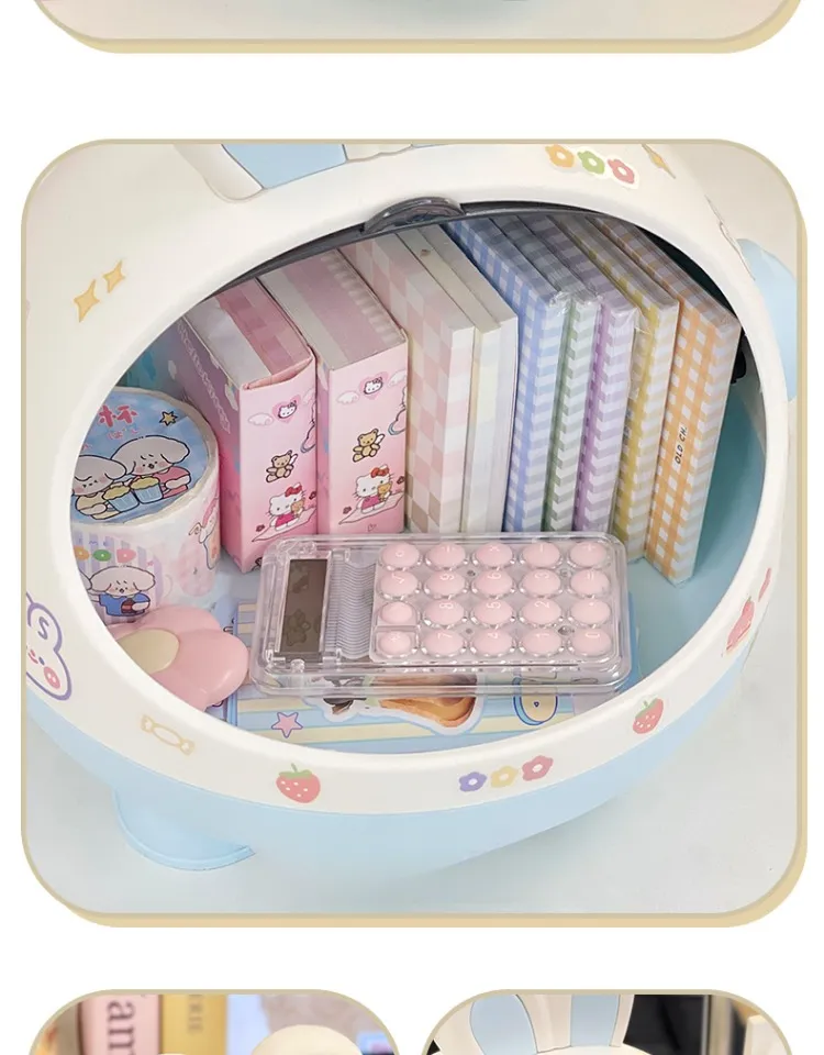 Desktop Rabbit Storage Box Desk Organizer Bin Cute Student Girls Hair Accessories Stationary Storage Kawaii Korean Storage Rack