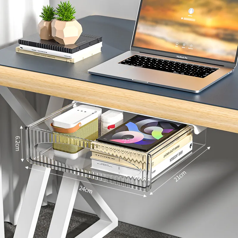 Invisible Storage Table Shelf Storage Box New Pull Out Storage Box Hanging Under Desk Drawer Large Capacity Undertable Drawer