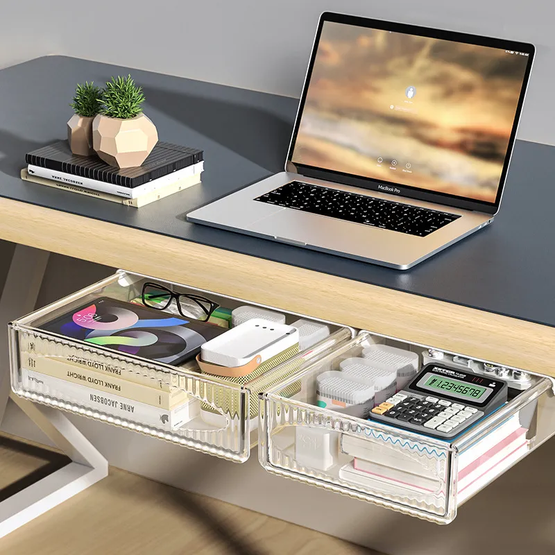 Invisible Storage Table Shelf Storage Box New Pull Out Storage Box Hanging Under Desk Drawer Large Capacity Undertable Drawer