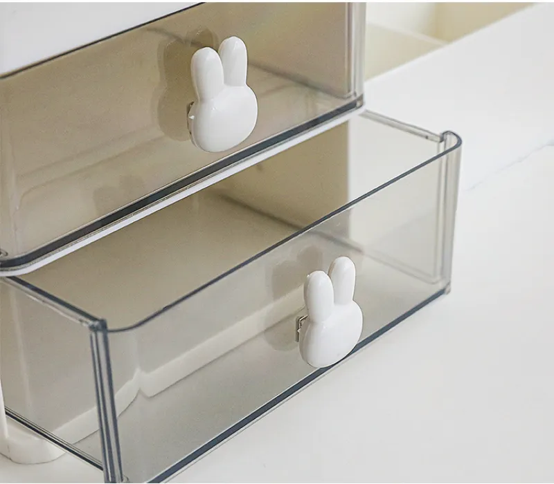Desktop Transparent Cosmetics Storage Box Desktop Organizer with Drawers Pen Holder Stationary Storage Rack for Office Desks