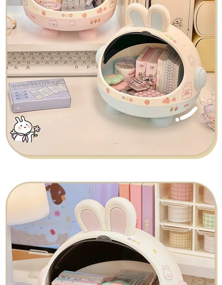 Desktop Rabbit Storage Box Desk Organizer Bin Cute Student Girls Hair Accessories Stationary Storage Kawaii Korean Storage Rack
