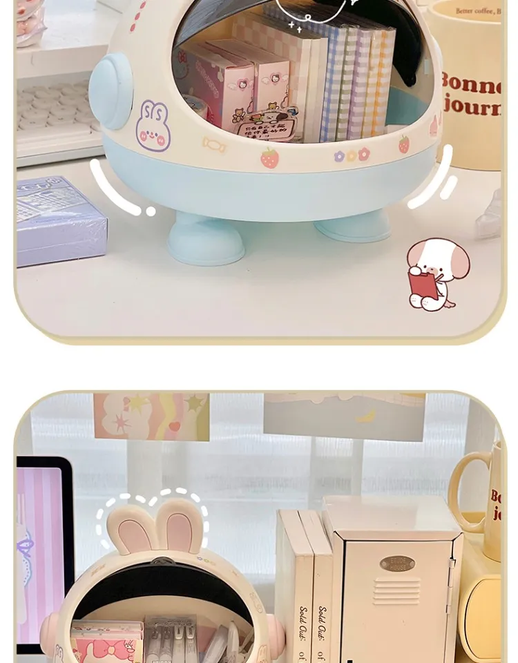 Desktop Rabbit Storage Box Desk Organizer Bin Cute Student Girls Hair Accessories Stationary Storage Kawaii Korean Storage Rack