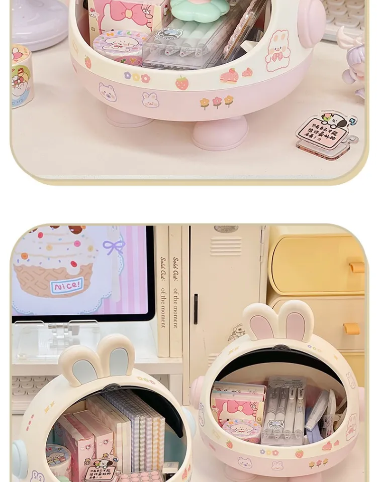 Desktop Rabbit Storage Box Desk Organizer Bin Cute Student Girls Hair Accessories Stationary Storage Kawaii Korean Storage Rack