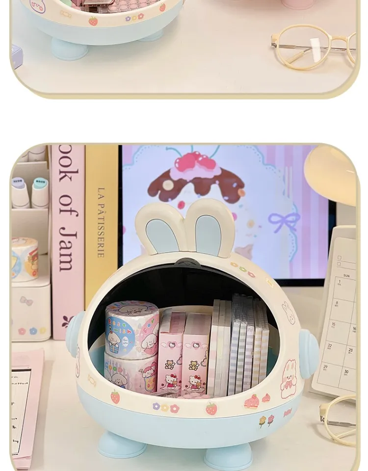 Desktop Rabbit Storage Box Desk Organizer Bin Cute Student Girls Hair Accessories Stationary Storage Kawaii Korean Storage Rack