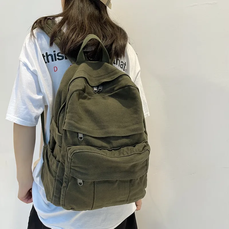 Girl Fabric School Bag New Fashion College Student Vintage Women Backpack Canvas Female Laptop Bag Travel Kawaii Ladies Backpack