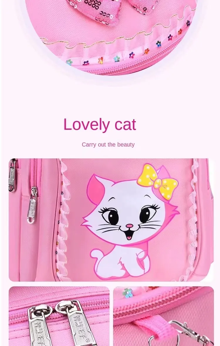Pink Cat Children Girl Backpack Bowknot Kid School Bag Cartoon Bookbag Cute Princess Kindergarten Primary School Girl Backpack