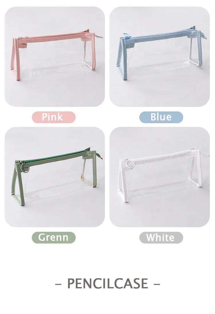 Transparent Pencil Case Large Capacity Simple Pen Bag Kawaii Cosmetic Bag School Study Stationery Office Supplies