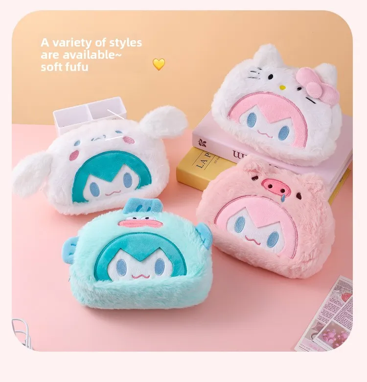 Miku Plush Pencil Case Large Capacity Cartoon Stationery Bag Cute Creative Design For Students Kawaii Hatsune Miku Gift for Girl