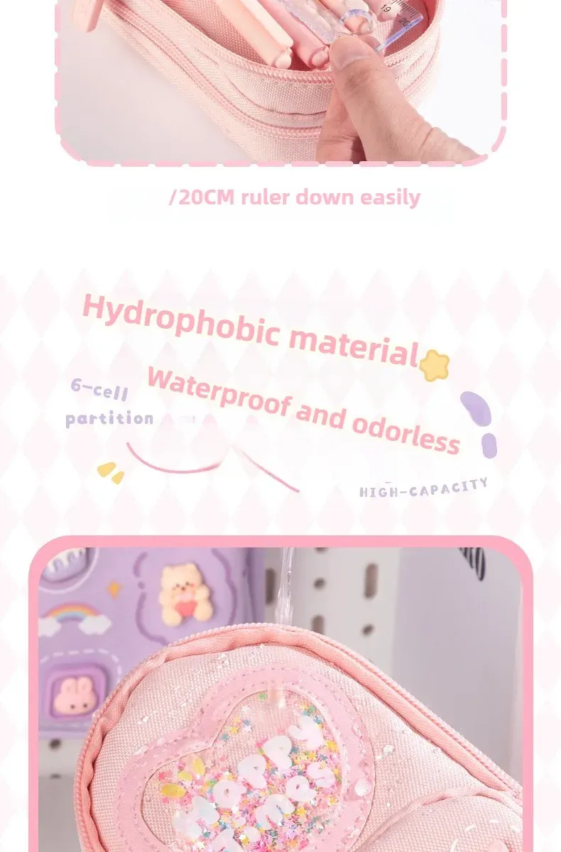 Handheld Backpack Pencil Case Cute Cartoon Dirt Resistant Canvas Three-layer Large Capacity Stationery Bag Storage Bag