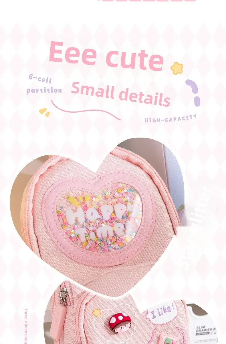 Handheld Backpack Pencil Case Cute Cartoon Dirt Resistant Canvas Three-layer Large Capacity Stationery Bag Storage Bag