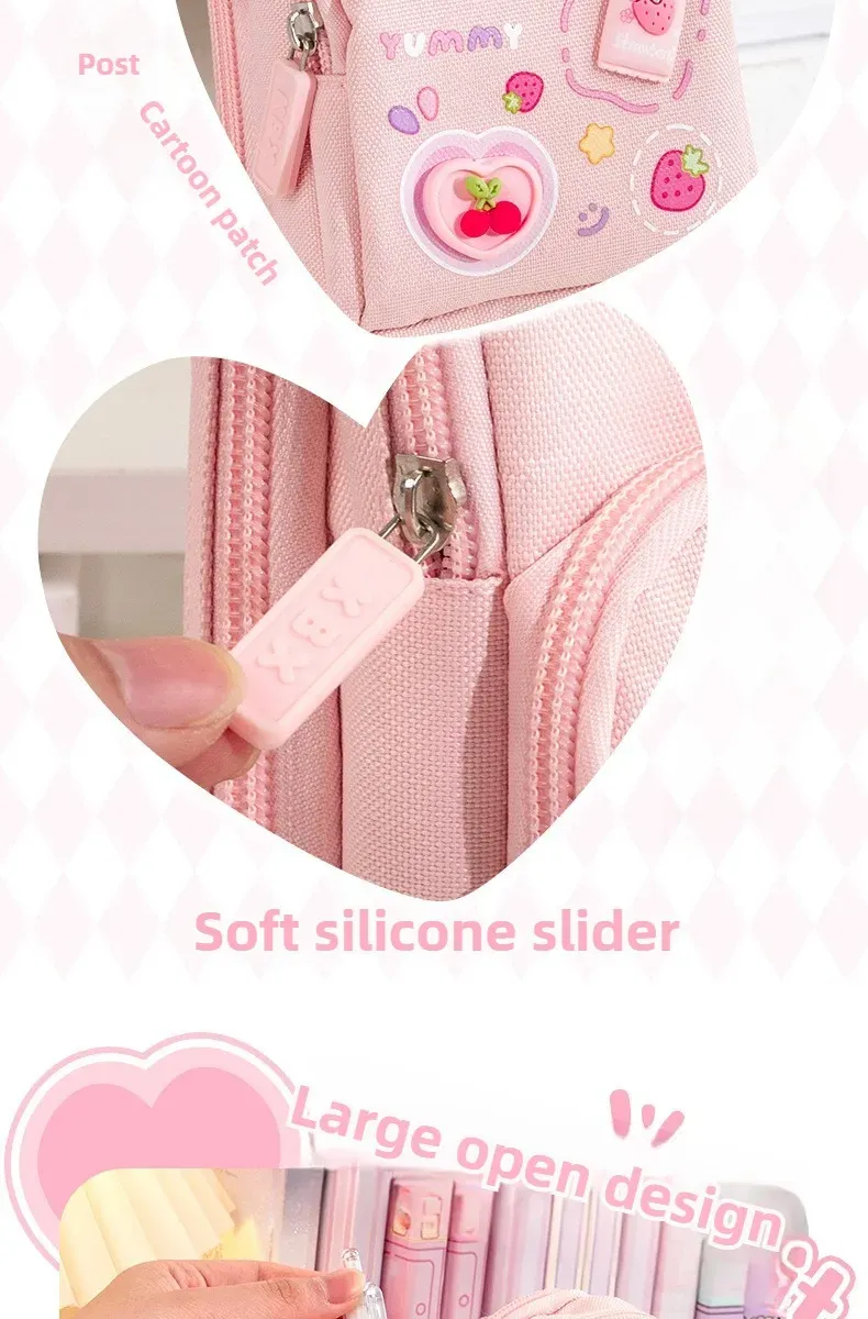 Handheld Backpack Pencil Case Cute Cartoon Dirt Resistant Canvas Three-layer Large Capacity Stationery Bag Storage Bag