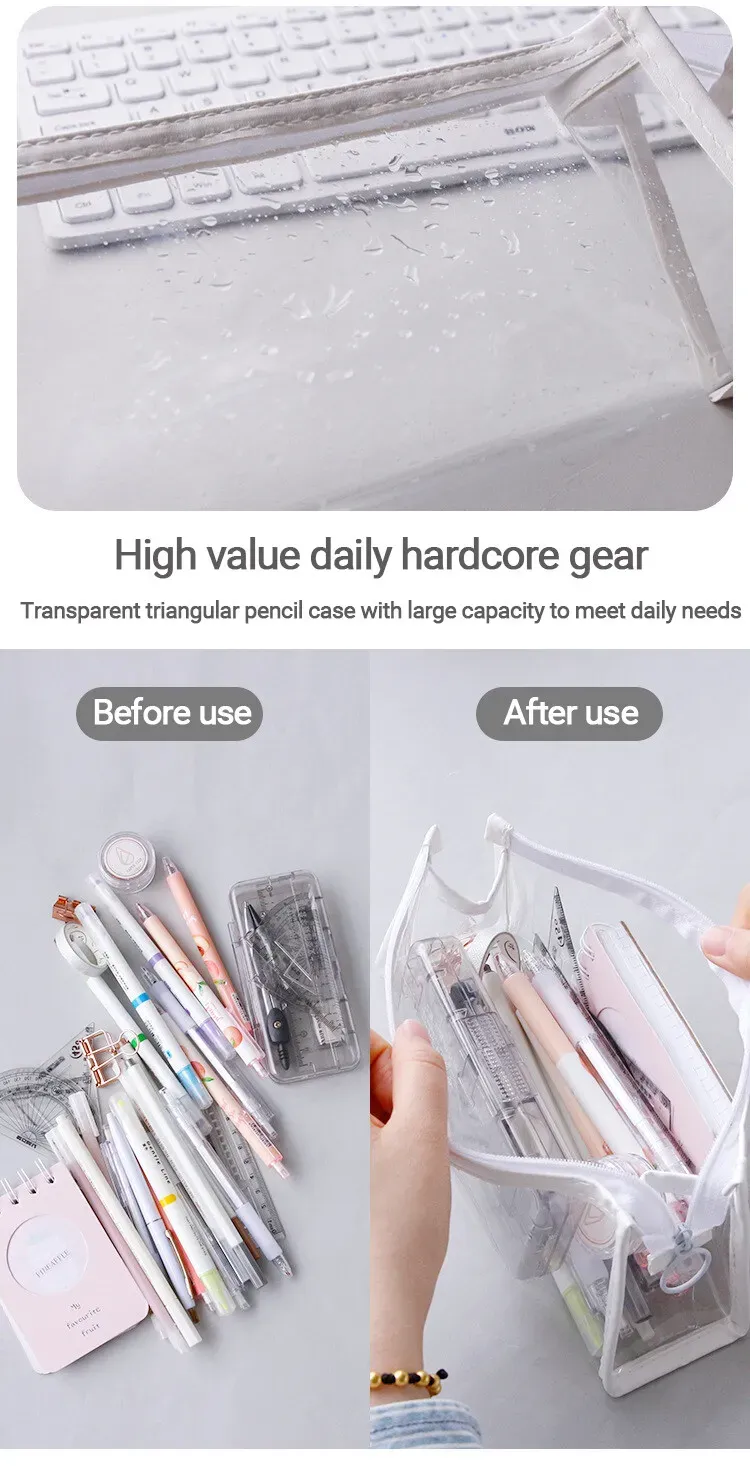 Transparent Pencil Case Large Capacity Simple Pen Bag Kawaii Cosmetic Bag School Study Stationery Office Supplies