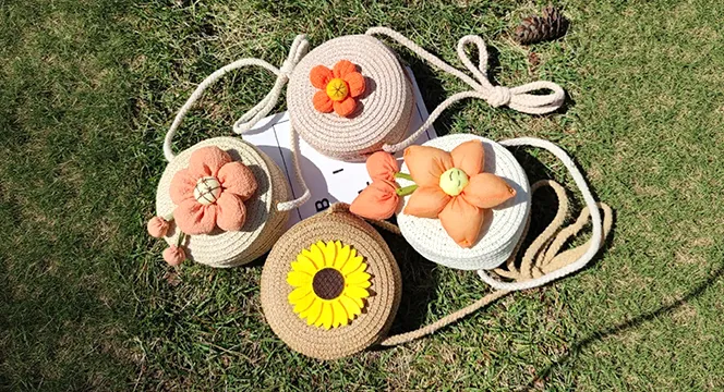 Handmade Summer Children Girls Shoulder Bag Flower Straw Baby Bags Messenger Bag Kids Keys Coin Purse Cute Princess Mini Handbag